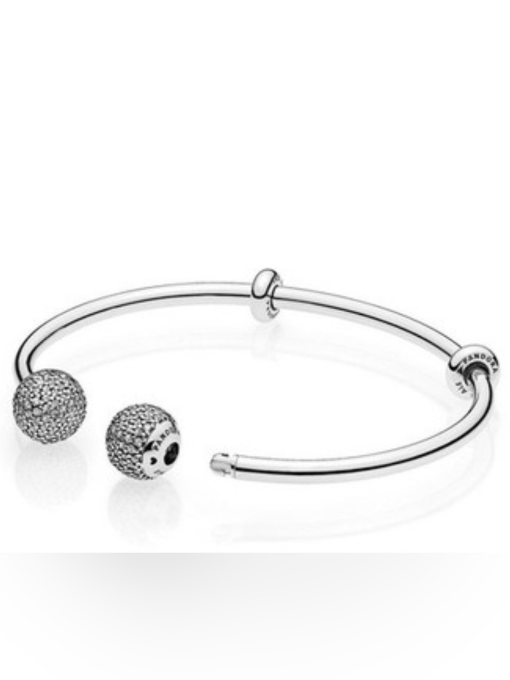 Pandora Silver Pavé End Open Bangle - Silver